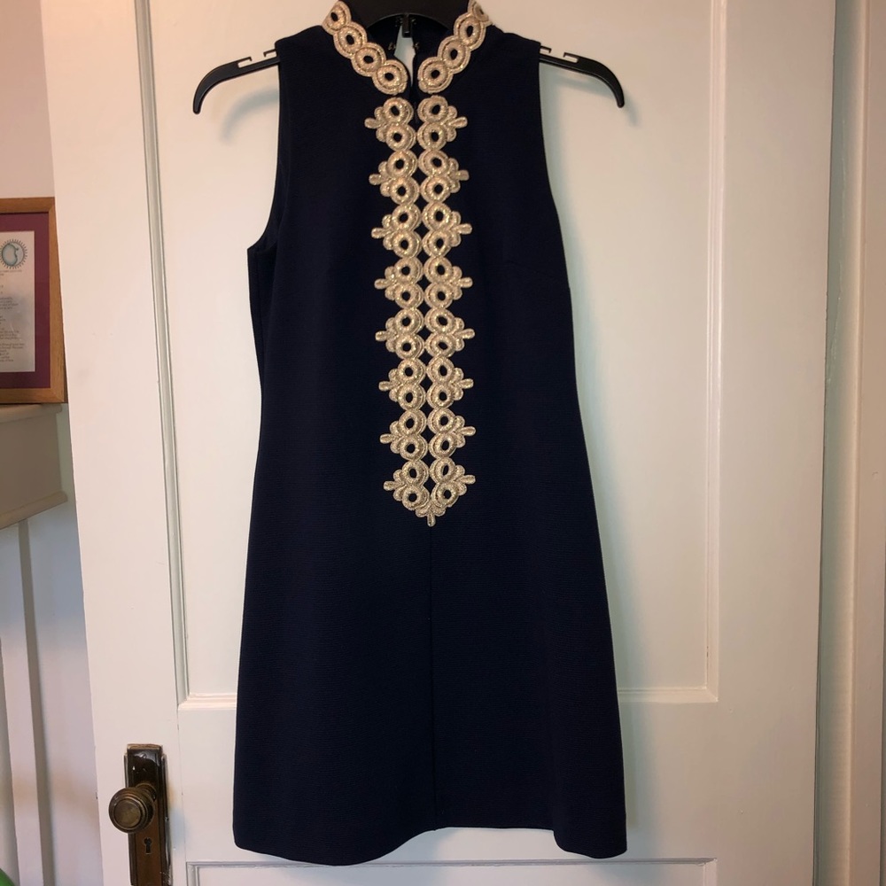 Lilly Pulitzer- navy and gold dress